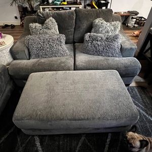 Grey Sofa w/ Love Seat and Ottoman
